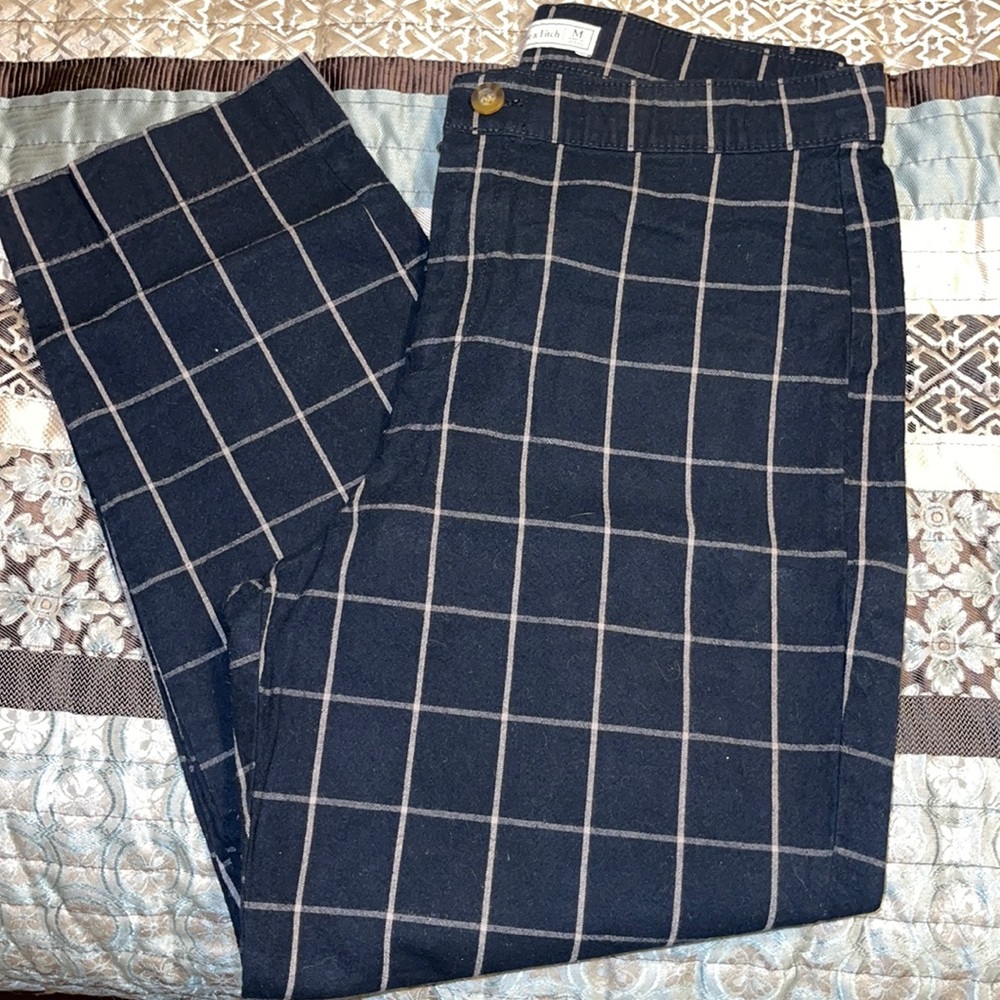 Navy blue plaid pants